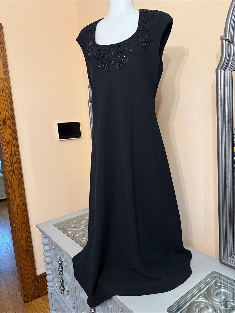 Jones New York Black Scoop Neck Midi Dress with Beaded Detail